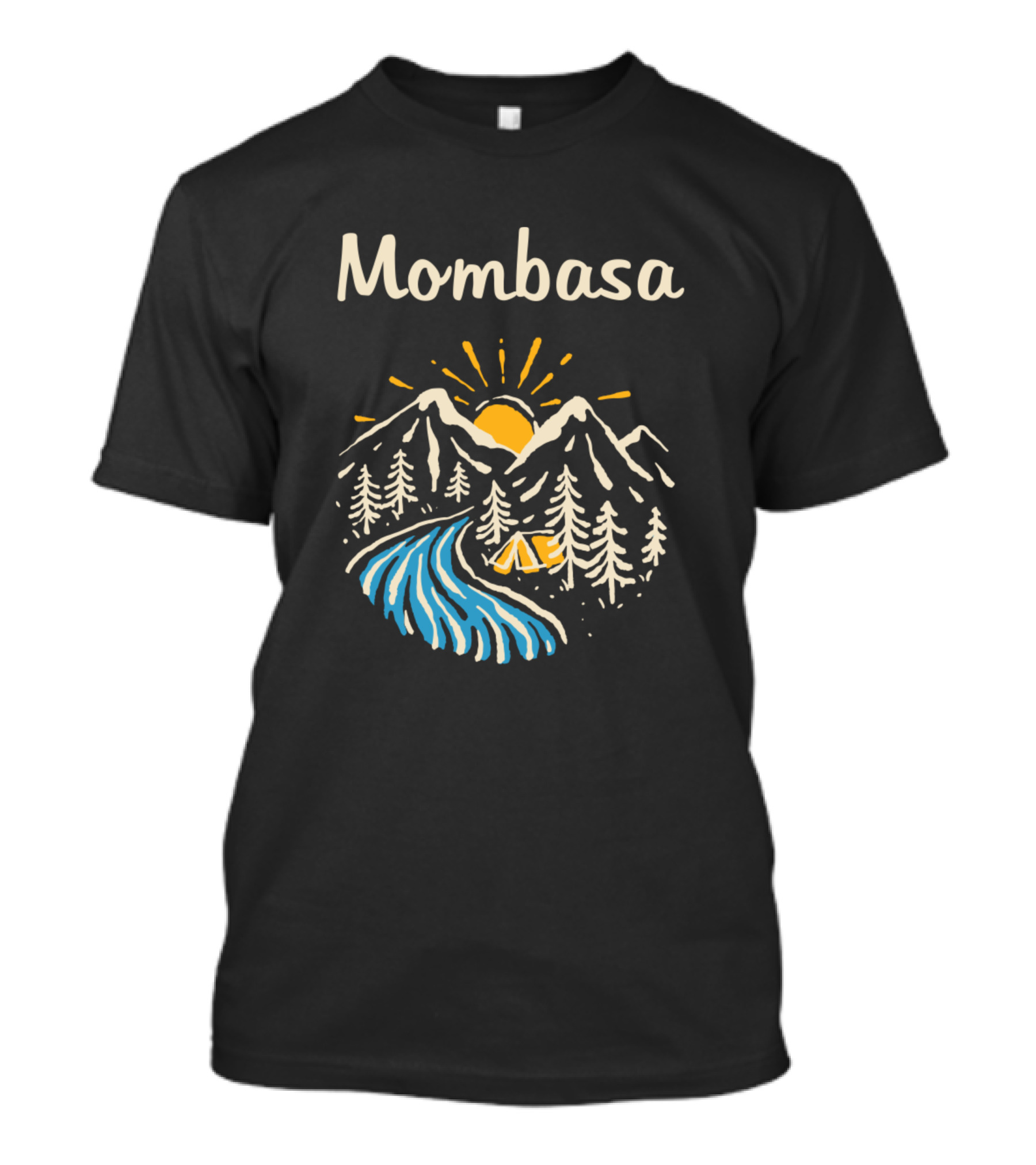 Mombasa Mountain Sunrise River Camping Scene T-Shirt