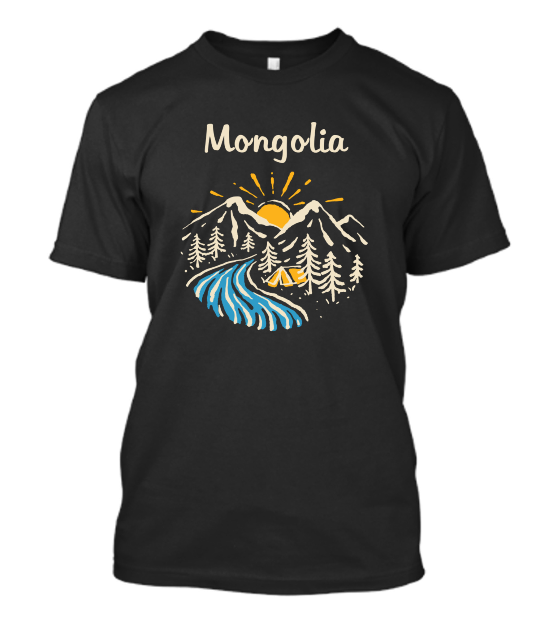 Mongolia Mountain Sunrise River Camping Scene T-Shirt