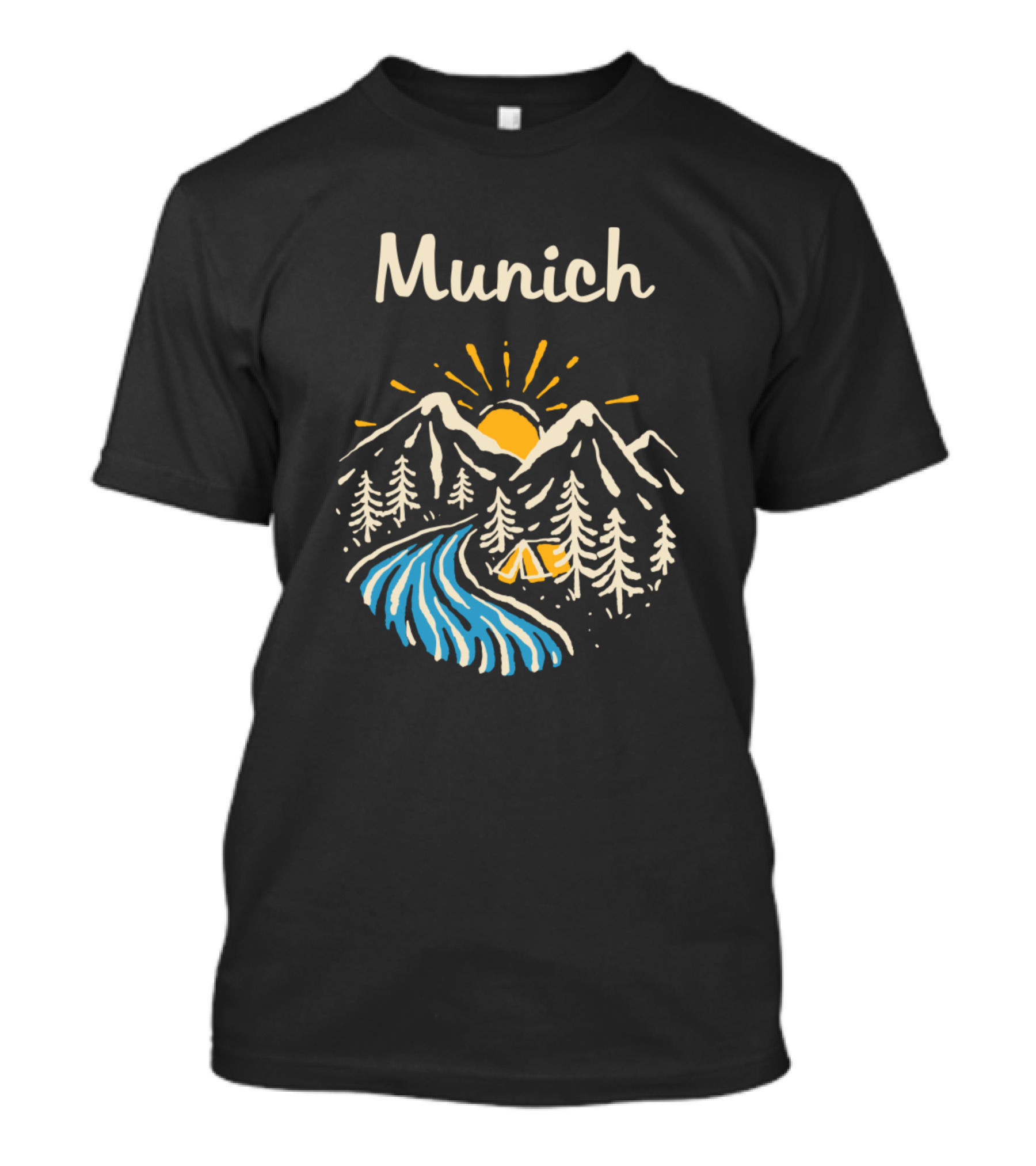 Munich Bavaria Mountains River Camping Sunrise T-Shirt