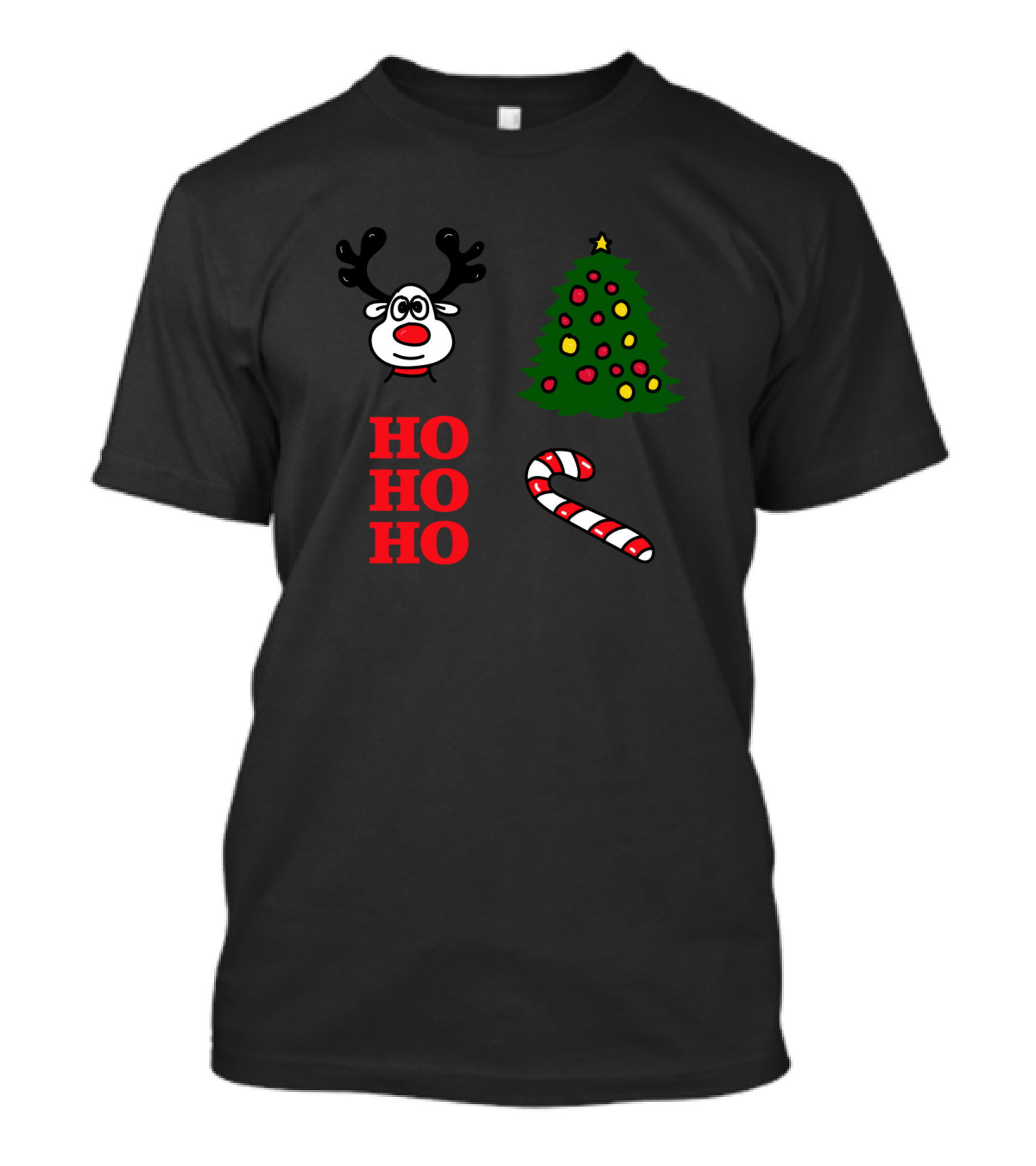 HO HO HO Reindeer Christmas Tree Candy Cane T-Shirt