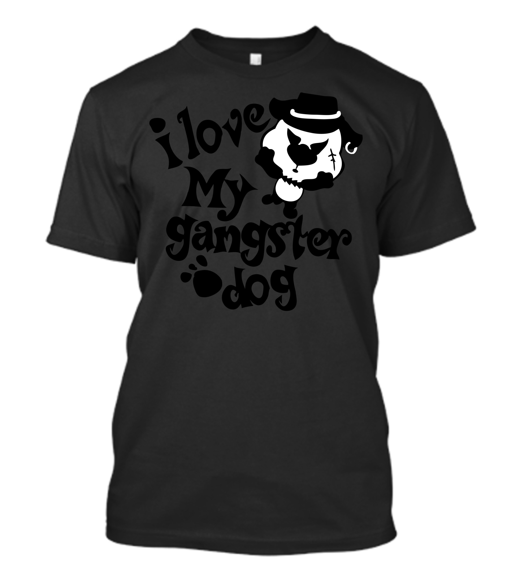 I Love My Gangster Dog Hat-Wearing Cartoon T-Shirt
