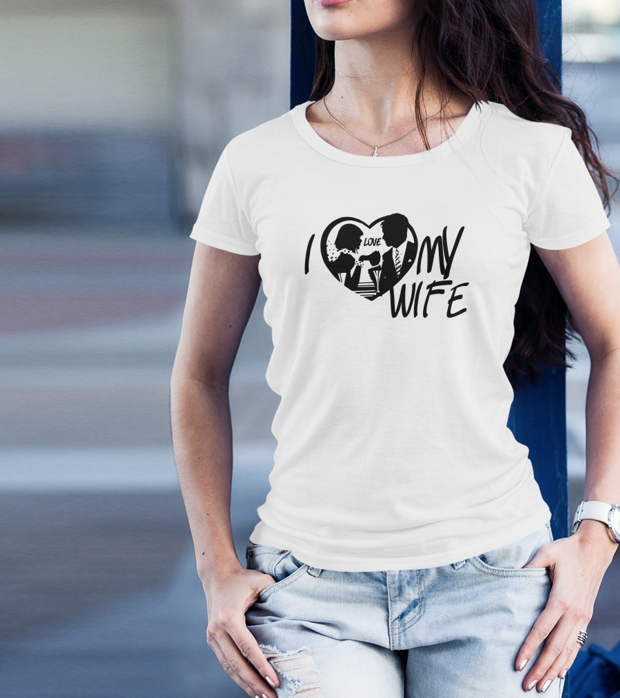 I Love My Wife Retro Couple Silhouette Heart T-Shirt