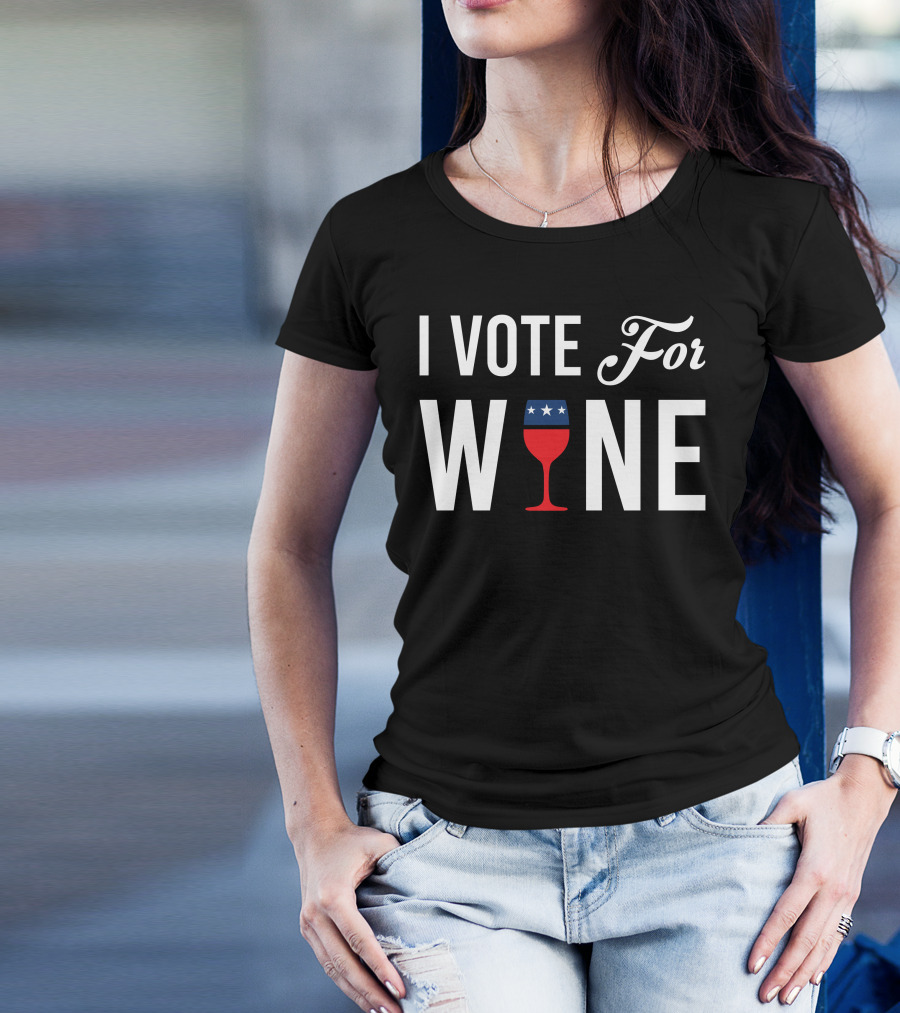 I Vote For Wine Patriotic Stars Glass T-Shirt