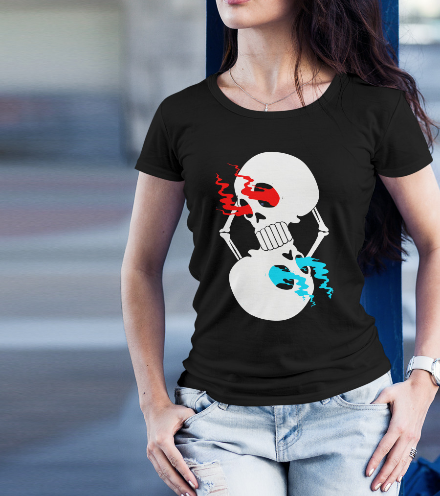 Infinity Skull Double Loop Skeleton Red And Blue Eyes T-Shirt