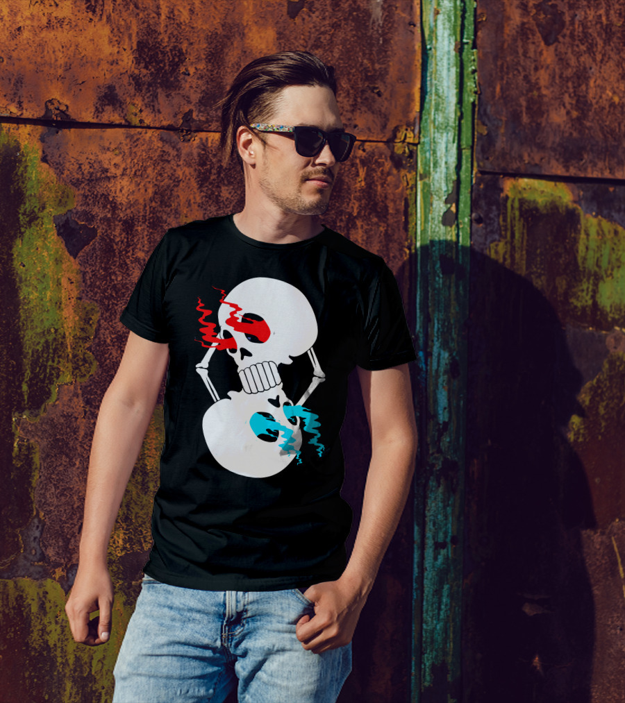 Infinity Skull Double Loop Skeleton Red And Blue Eyes T-Shirt