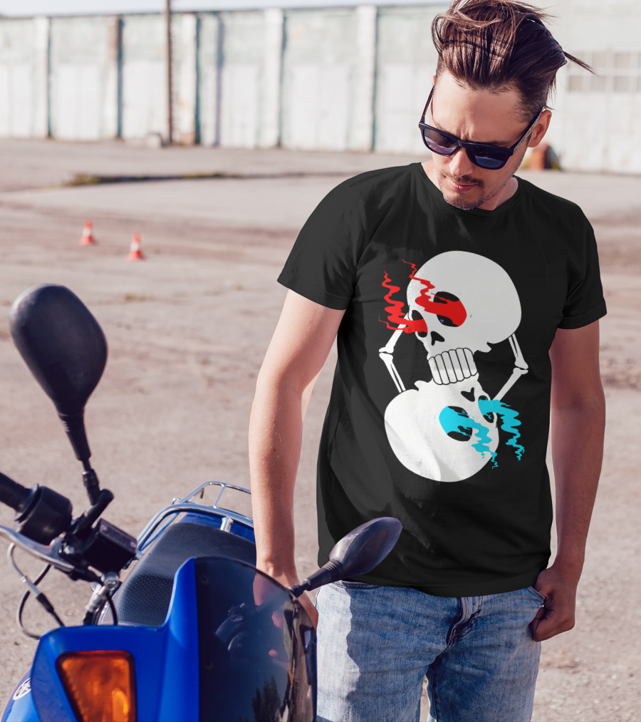 Infinity Skull Double Loop Skeleton Red And Blue Eyes T-Shirt