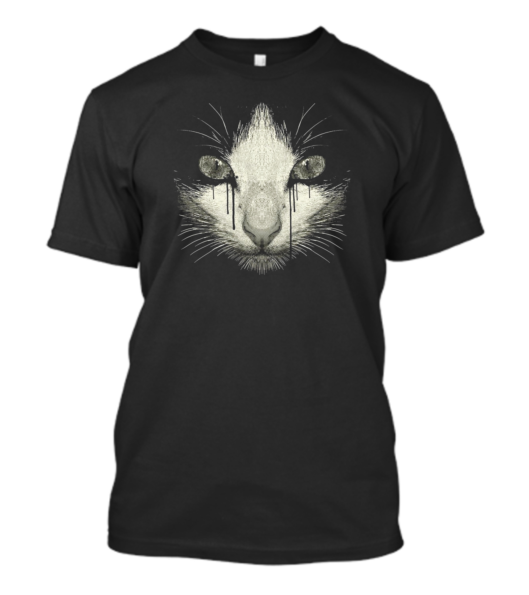 Inked Cat Dripping Eyes Monochrome T-Shirt