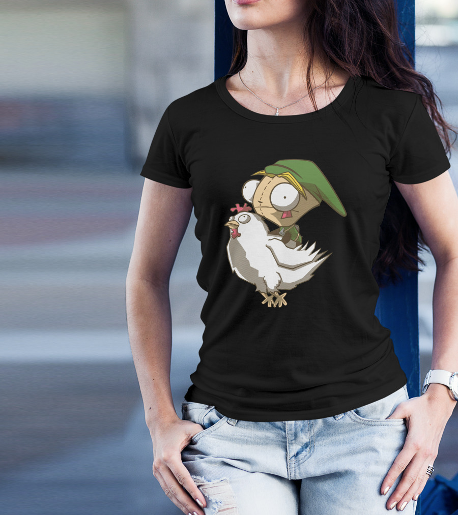Link Riding Chicken Invader Zim Style Crossover T-Shirt