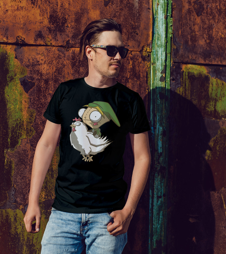 Link Riding Chicken Invader Zim Style Crossover T-Shirt