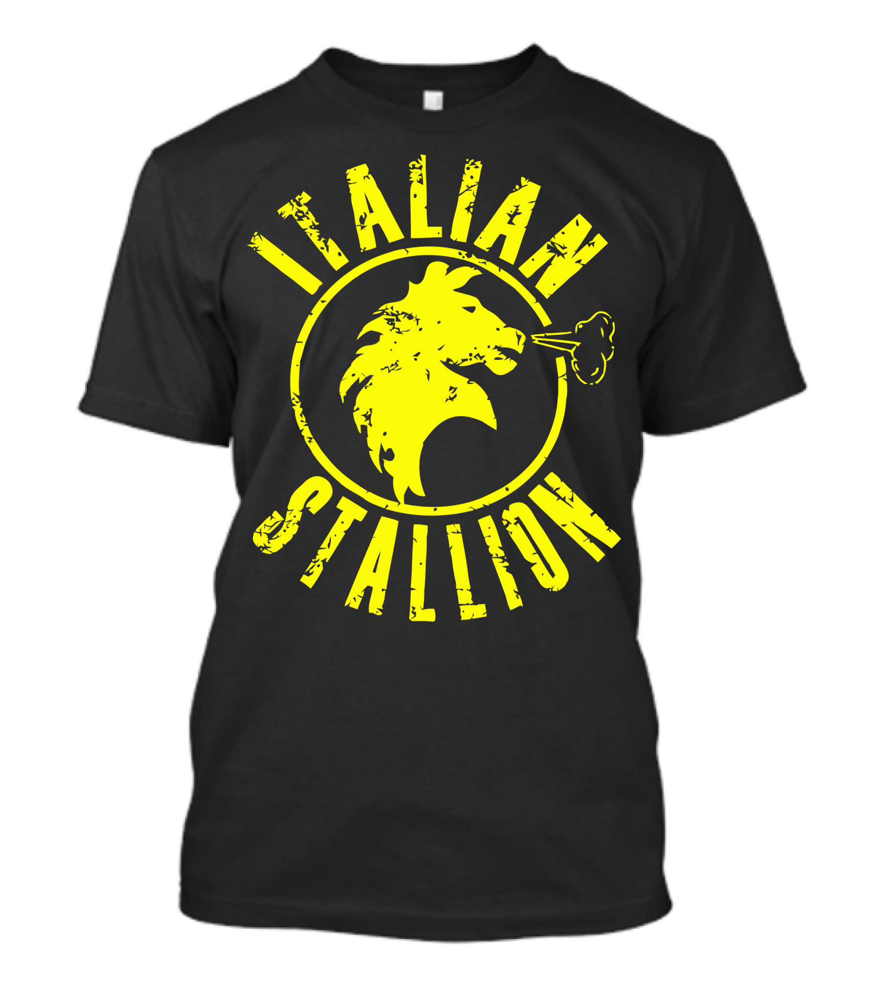 Italian Stallion Yellow Distressed Lion Emblem T-Shirt