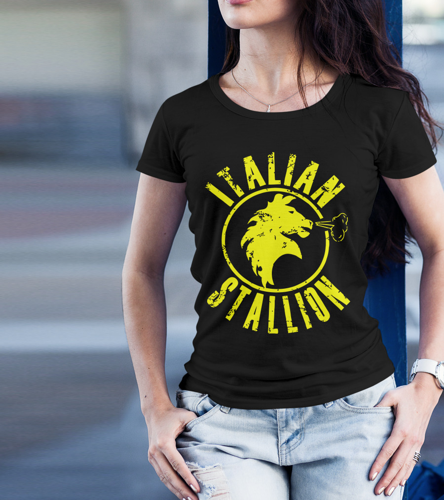 Italian Stallion Yellow Distressed Lion Emblem T-Shirt
