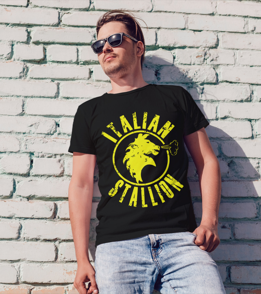 Italian Stallion Yellow Distressed Lion Emblem T-Shirt