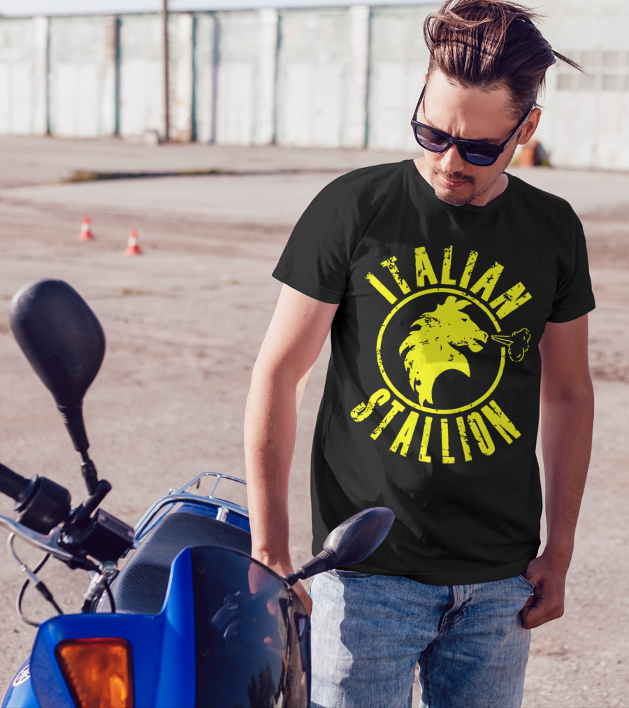 Italian Stallion Yellow Distressed Lion Emblem T-Shirt