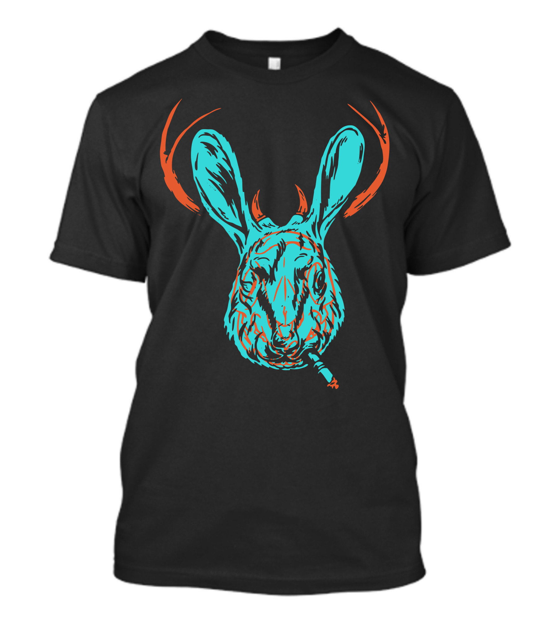 Jackalope X Ray Smoking Rabbit Antlers Blue And Orange T-Shirt