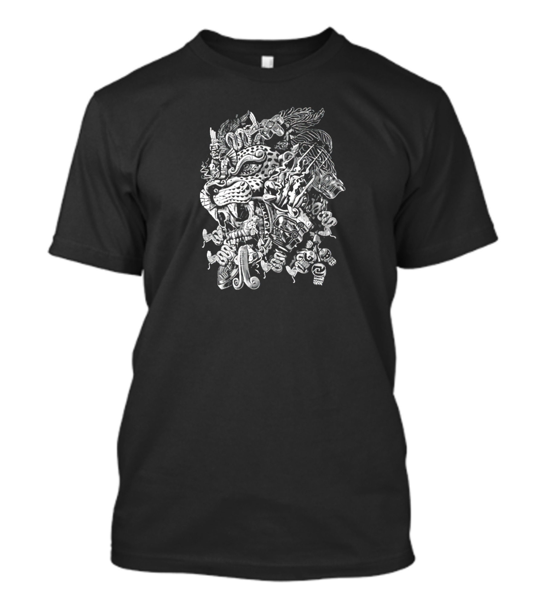 Jaguar Warrior Aztec Motif Intricate Detail T-Shirt