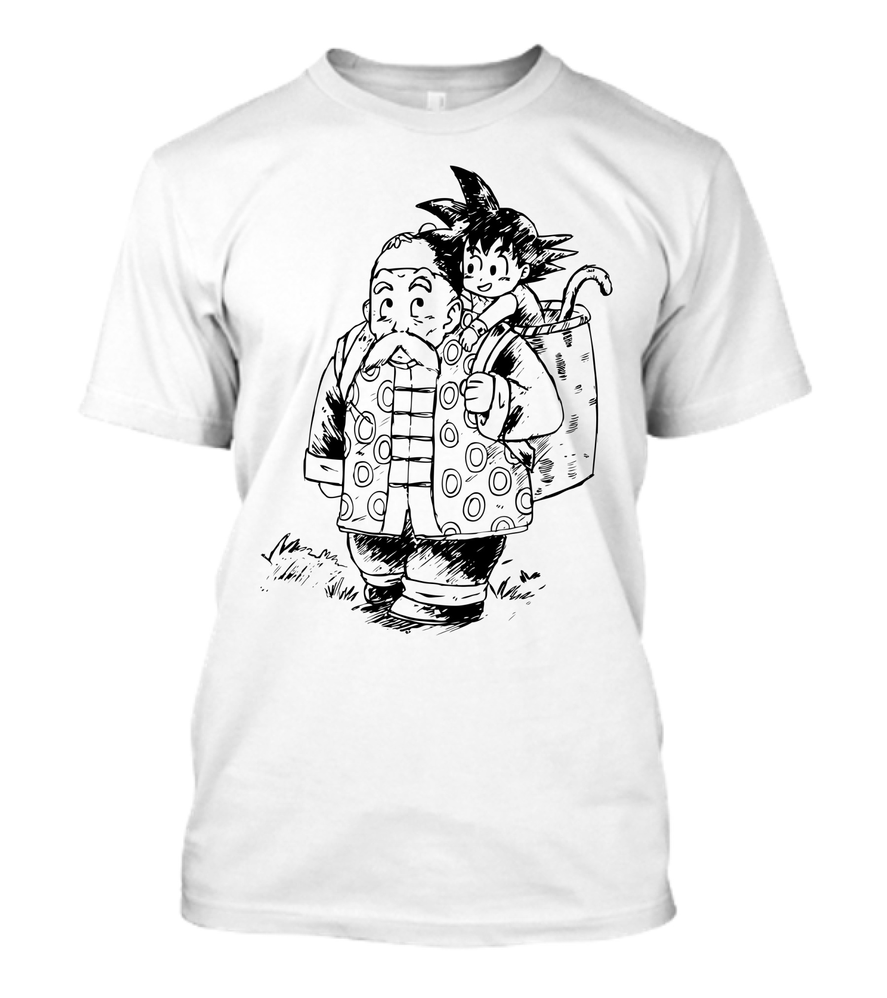 Dragon Ball Kid Goku With Grandpa Gohan Black And White Sketch T-Shirt