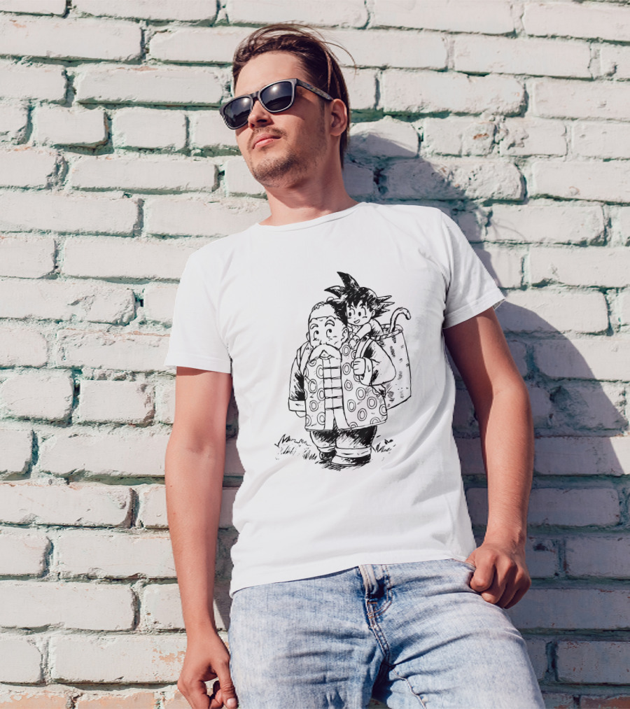 Dragon Ball Kid Goku With Grandpa Gohan Black And White Sketch T-Shirt