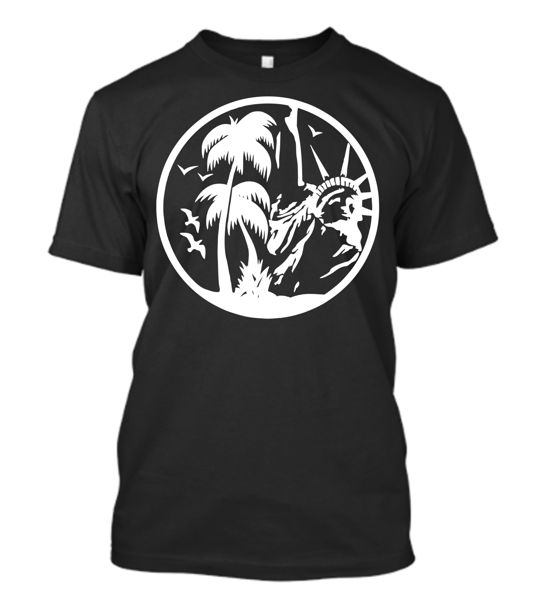 Statue Of Liberty With Palm Trees And Birds T-Shirt