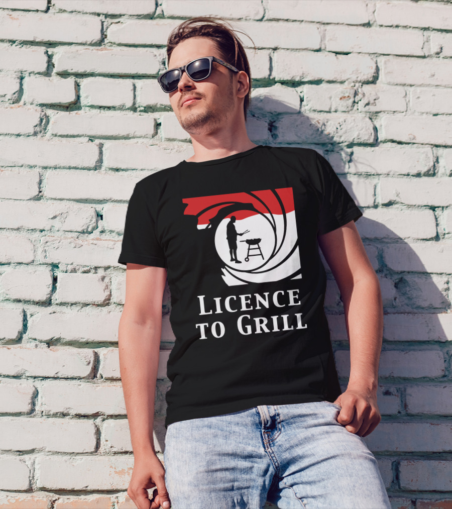 Licence To Grill Silhouette Circle Barbecue Scene T-Shirt