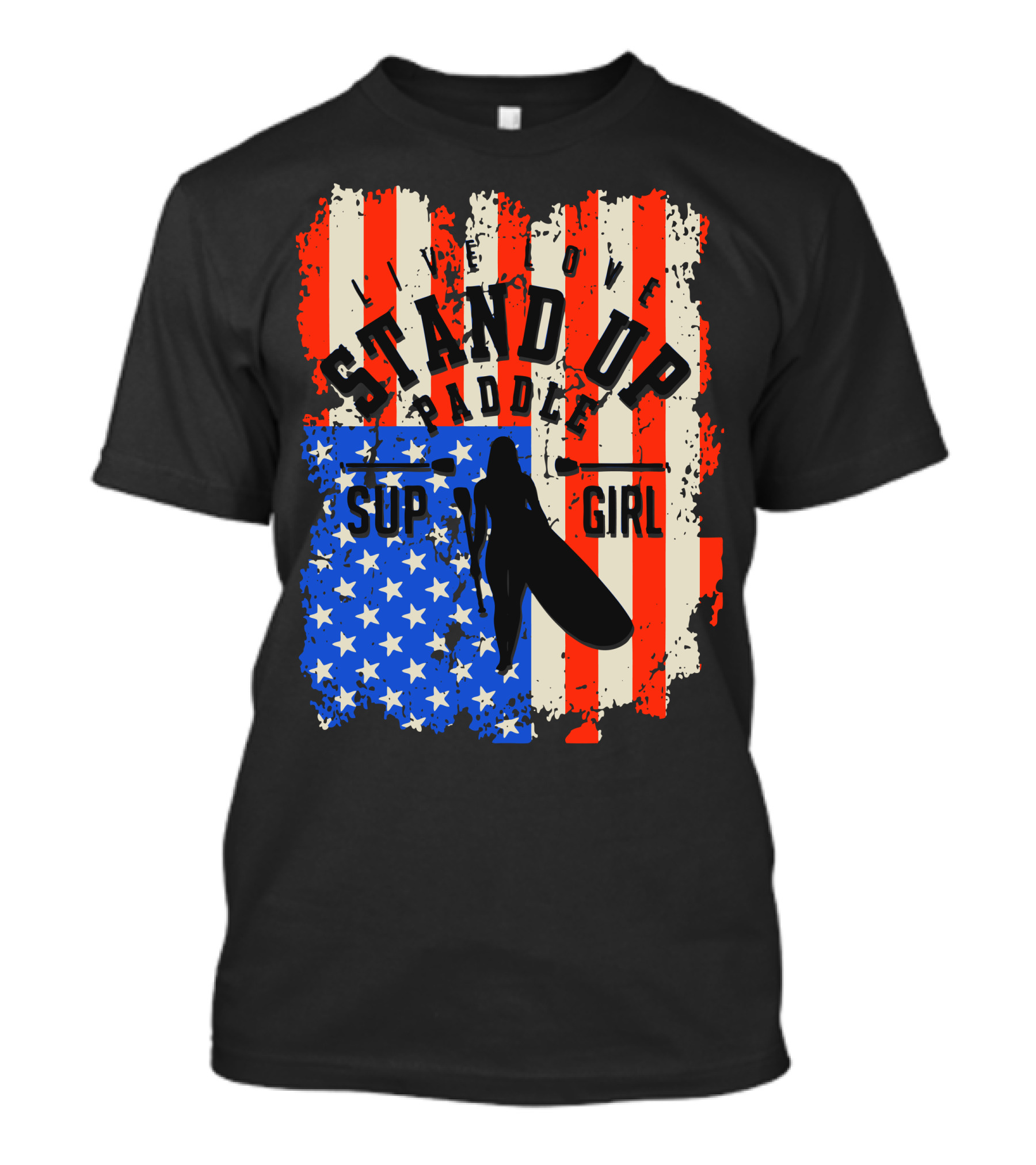 Live Love Stand Up Paddle SUP Girl USA Flag T-Shirt