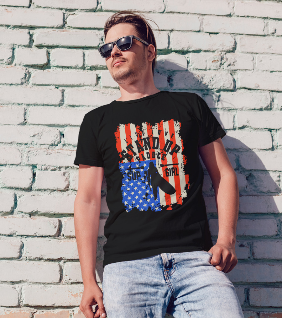 Live Love Stand Up Paddle SUP Girl USA Flag T-Shirt