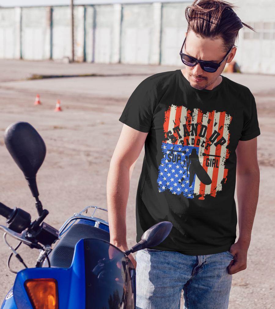 Live Love Stand Up Paddle SUP Girl USA Flag T-Shirt