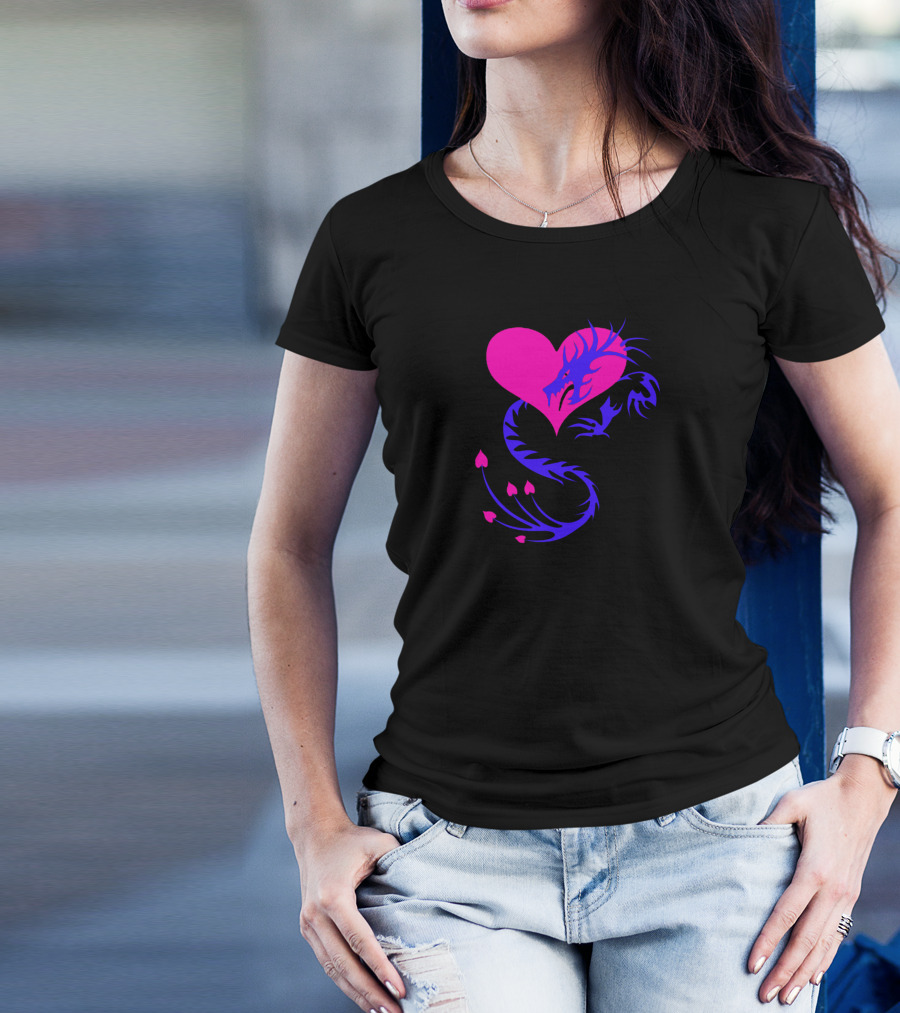 Love Dragon Wrapped Around Heart T-Shirt
