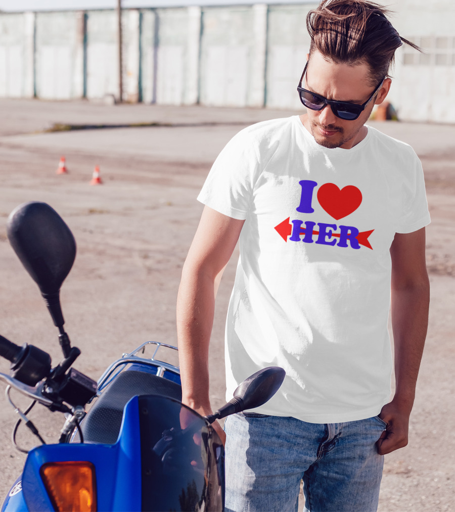 I Love Her Red Heart Blue Text T-Shirt