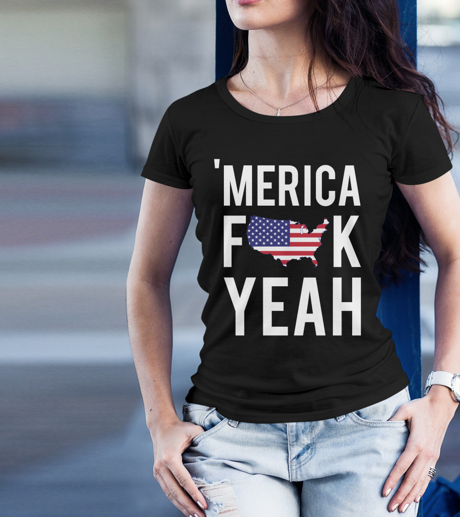 'Merica Fck Yeah USA Flag Map T-Shirt