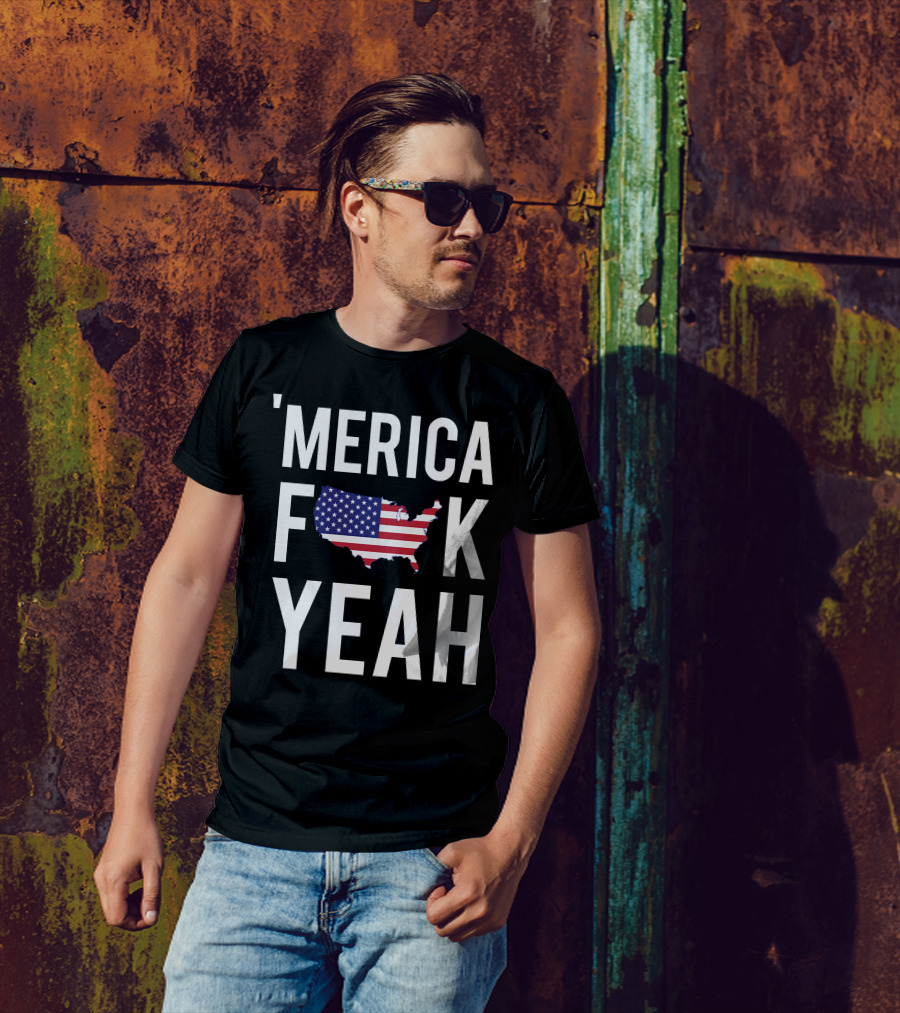 'Merica Fck Yeah USA Flag Map T-Shirt