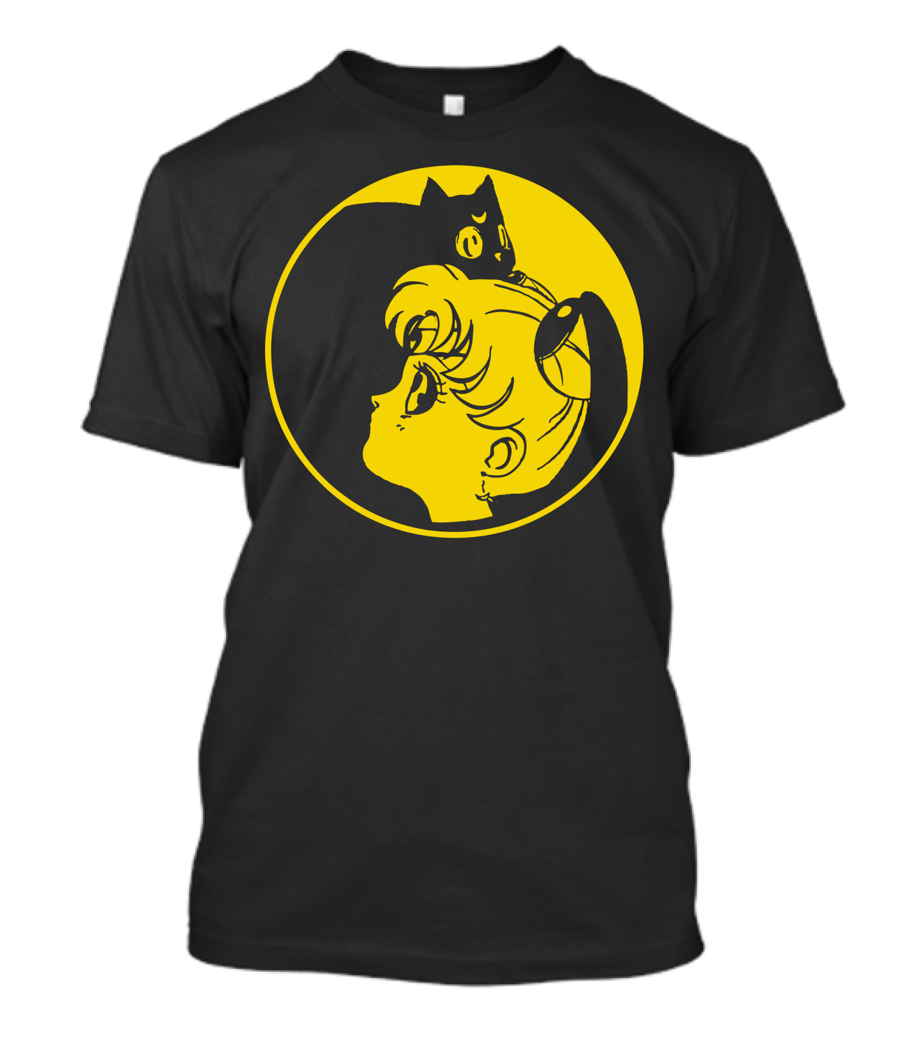 Sailor Moon And Luna Silhouetted Against Yellow Circle T-Shirt