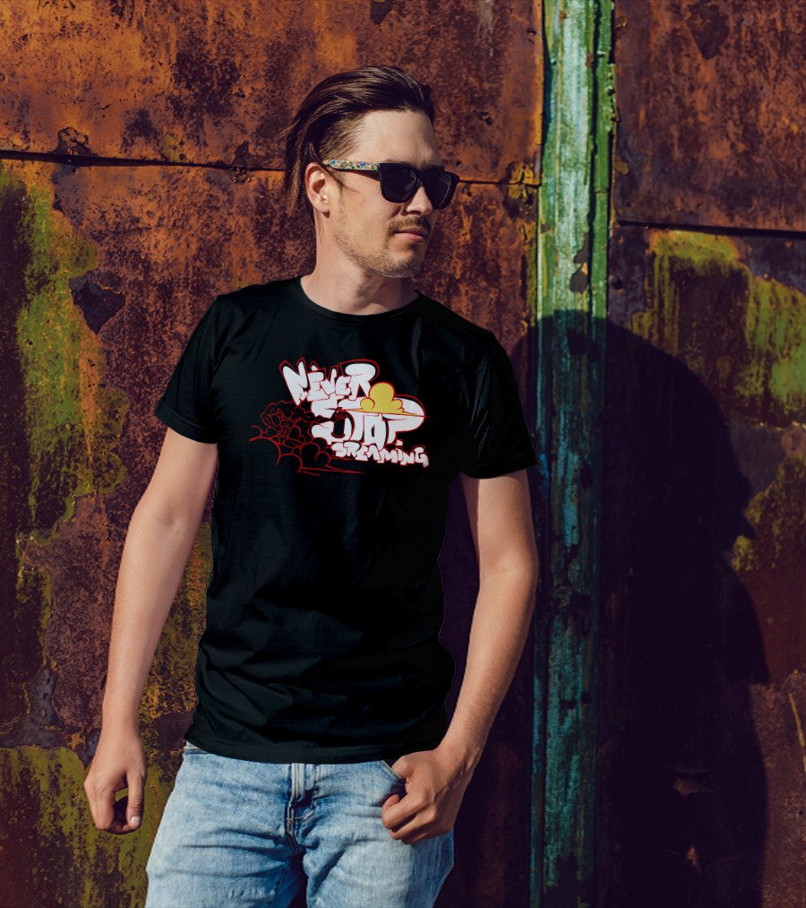 Never Stop Dreaming Cloud Graffiti Style Red-White-Orange Clouds Explosion T-Shirt
