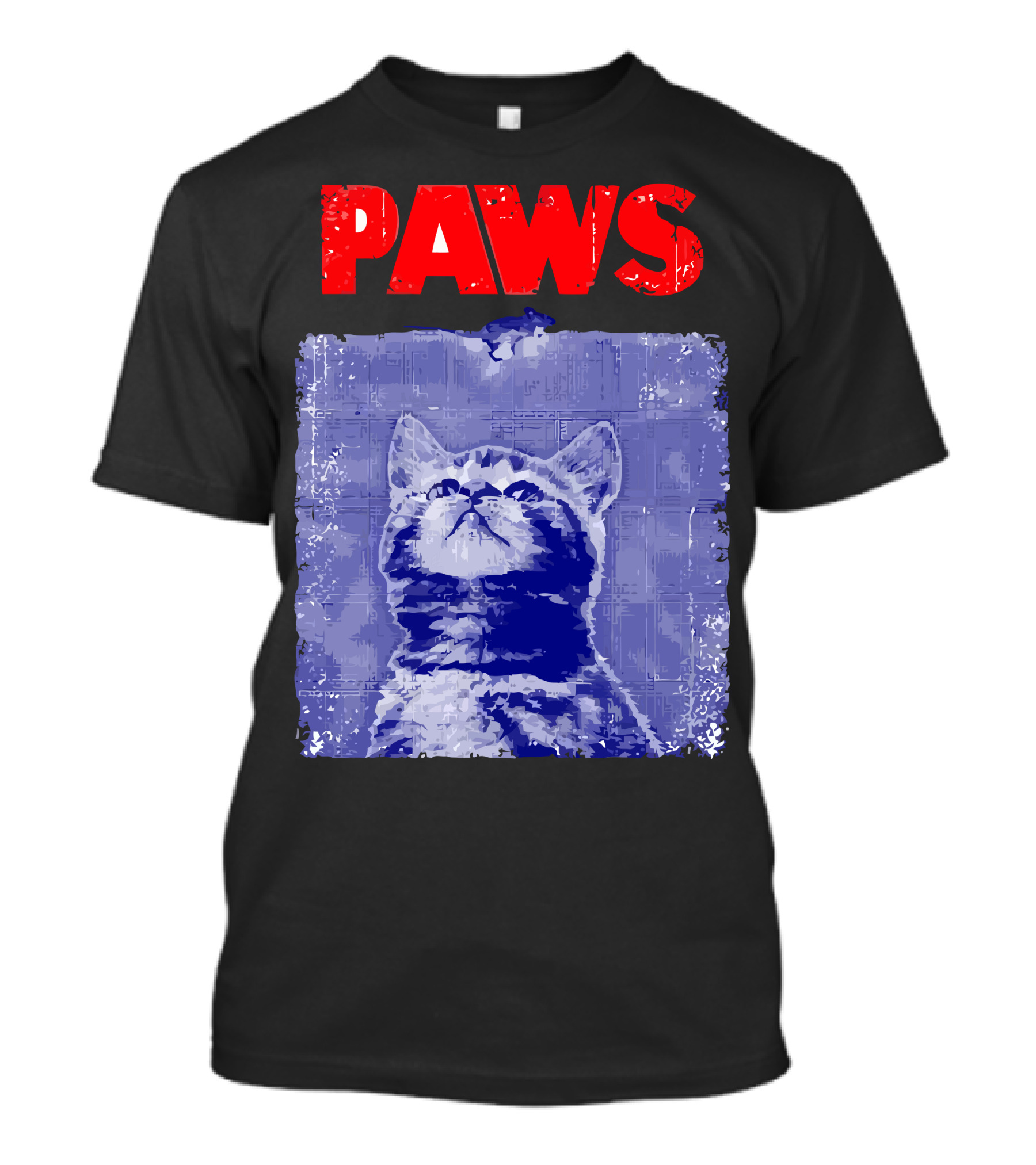Paws Cat Retro Style Blue Background T-Shirt