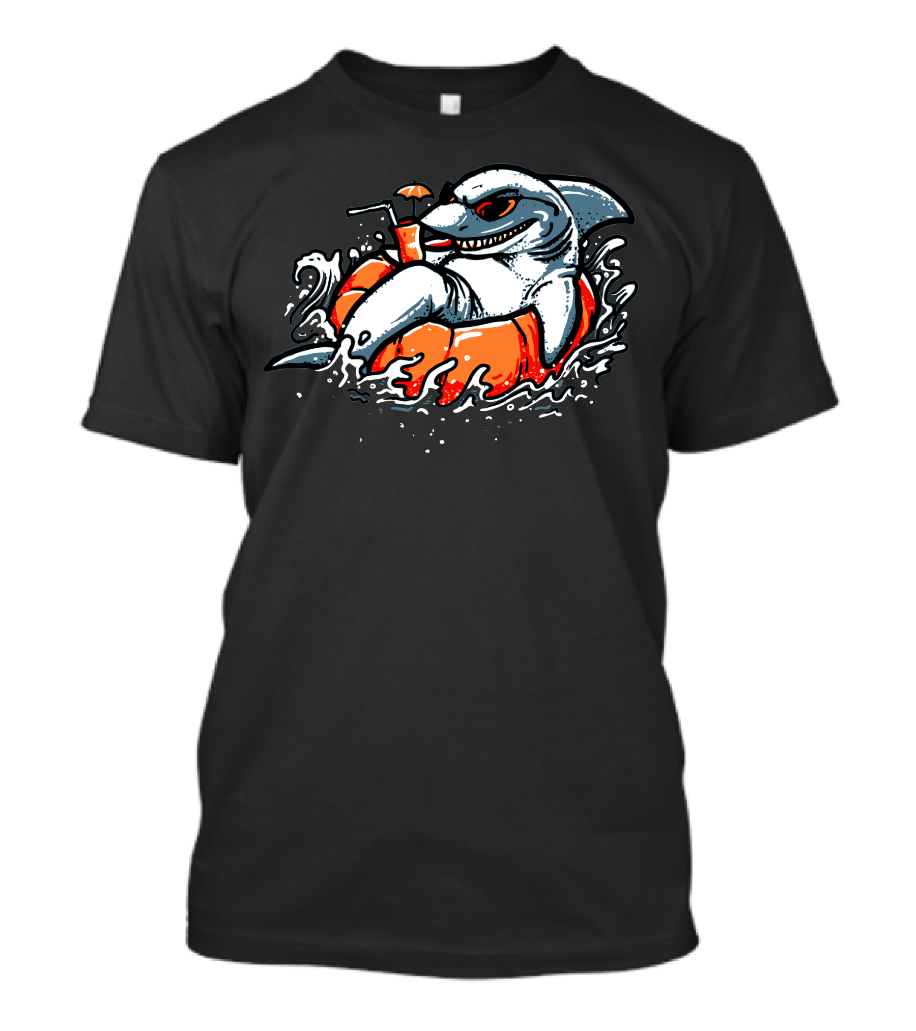Pool Shark Floating On Inflatable Ring With Drink T-Shirt