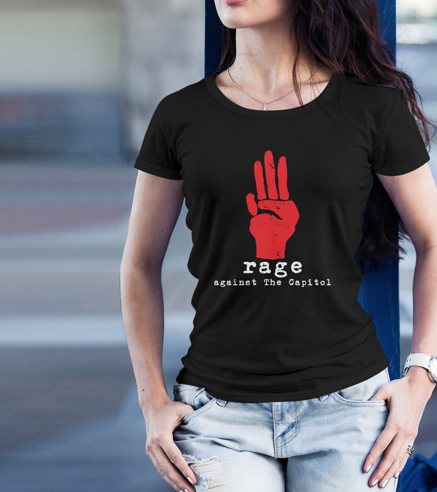 Rage Against The Capitol Red Hand Symbol Raised Three Fingers T-Shirt