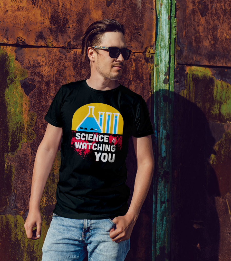 Science Is Watching You Flask Test Tubes Eyes T-Shirt