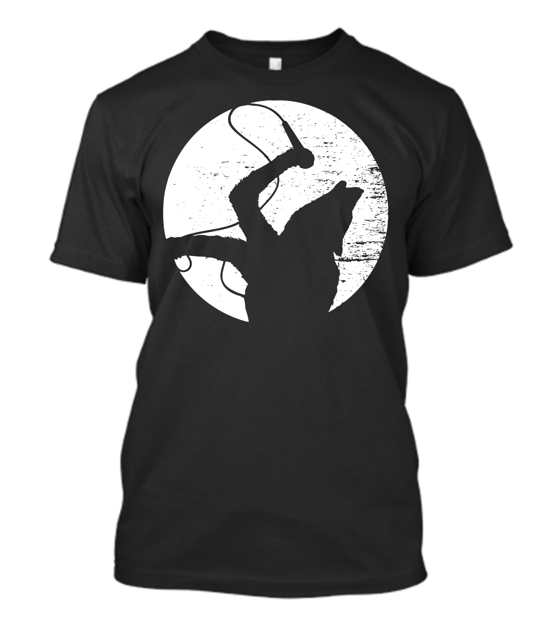 Singing Wolf Howling With Microphone In White Moon T-Shirt
