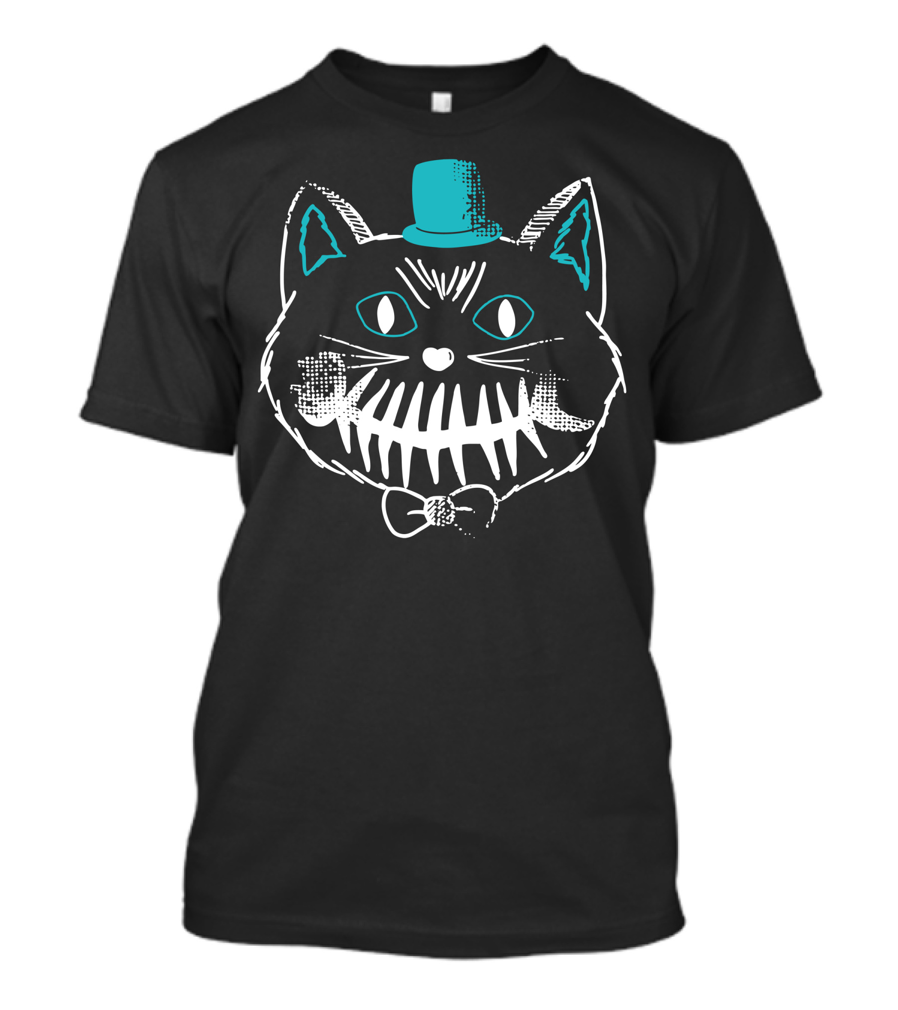Smiling Cat Cheshire Grin Top Hat Bow Tie T-Shirt