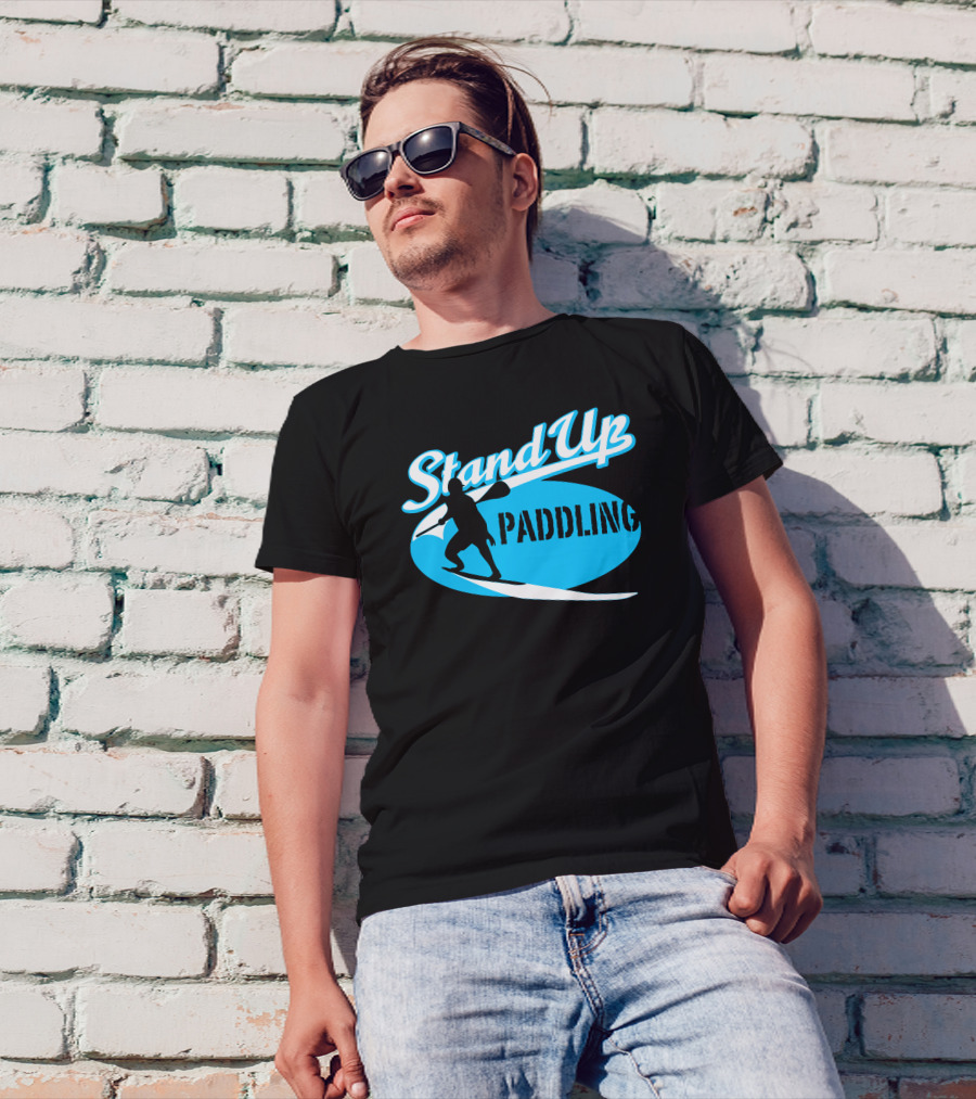 Stand Up Paddling Surf Silhouette And Wave T-Shirt