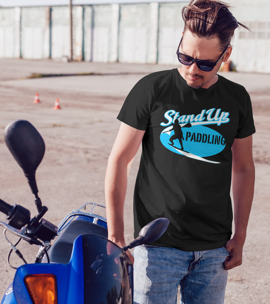 Stand Up Paddling Surf Silhouette And Wave T-Shirt