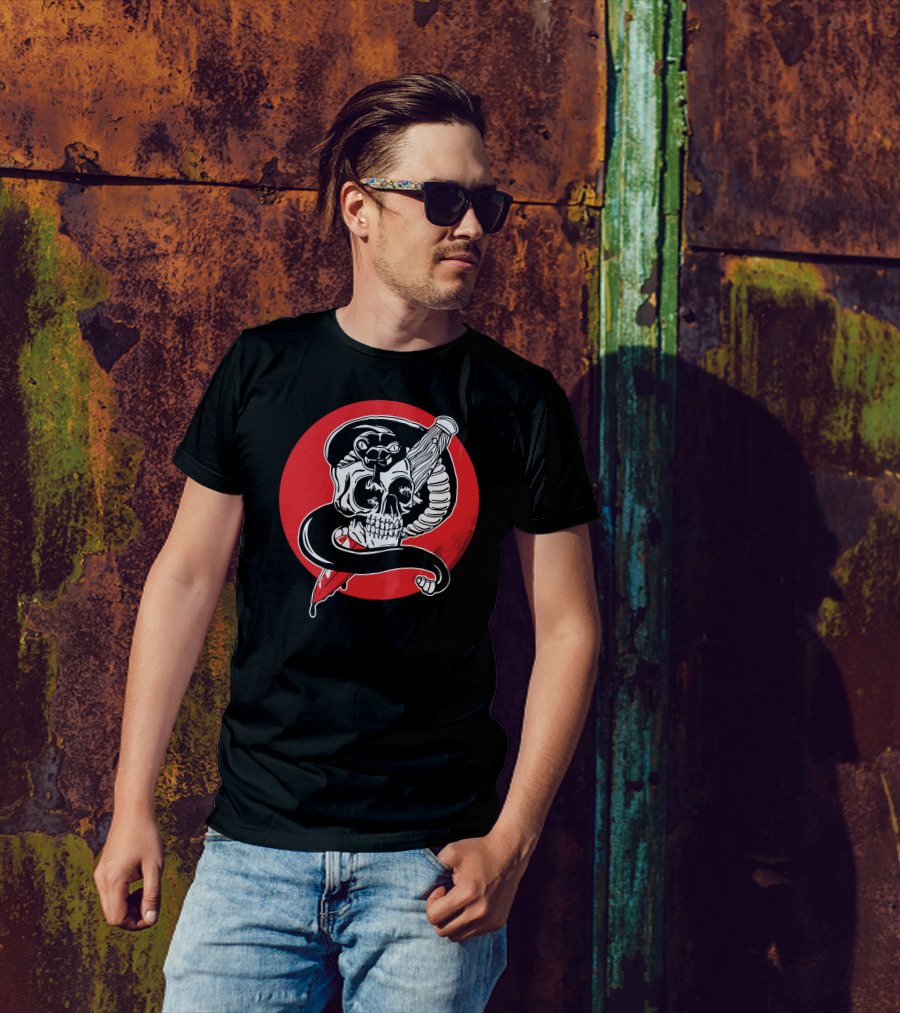 Treachery Skull Serpent Bat Red Circle T-Shirt