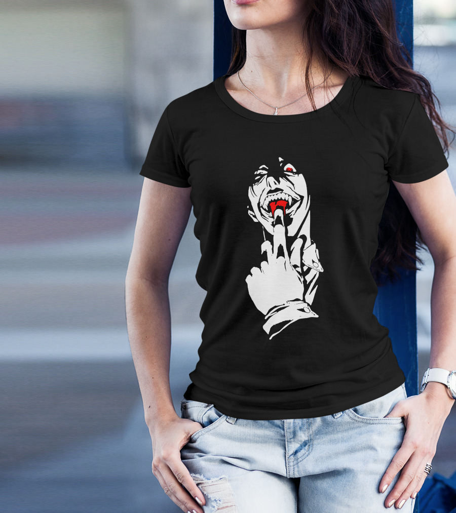 Warrior Vampire Finger Gesture Red Fangs Dark Humor T-Shirt