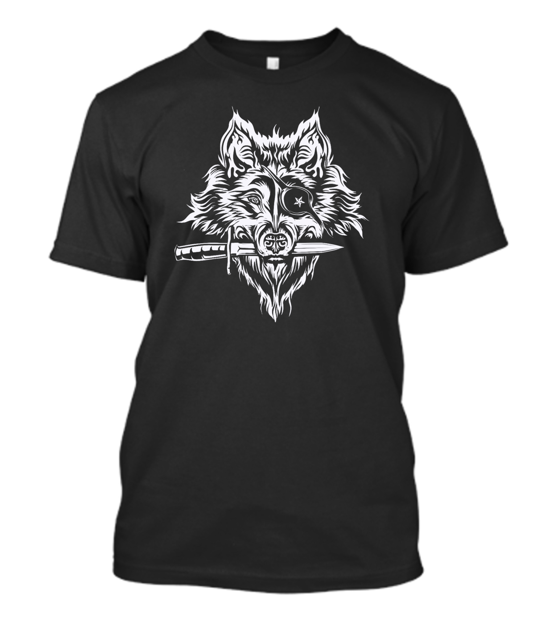 Wolf Pirate Knife Eyepatch Emblem T-Shirt
