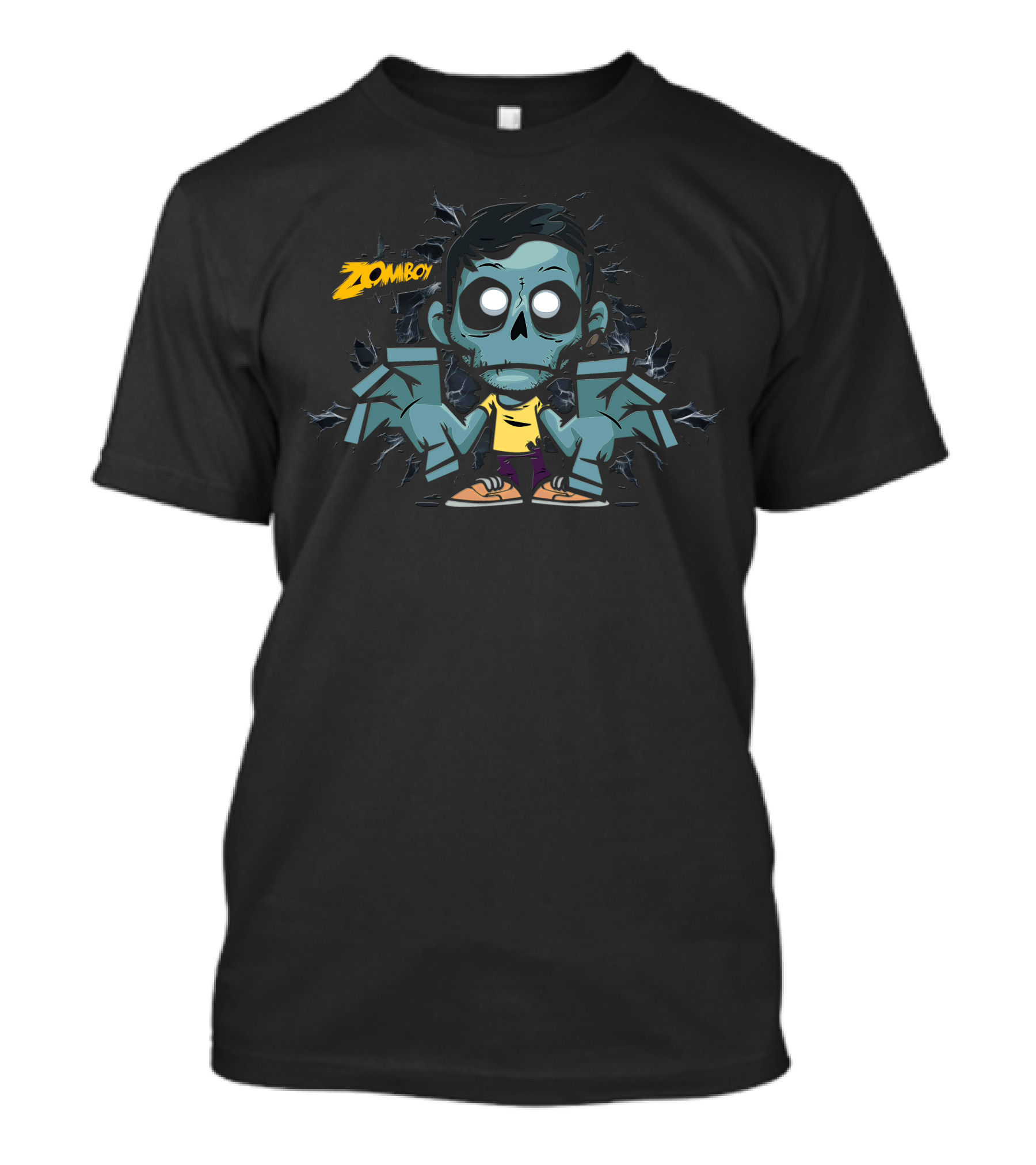 Zomboy Big-Eyed Cartoon Zombie Character With Electric Background T-Shirt