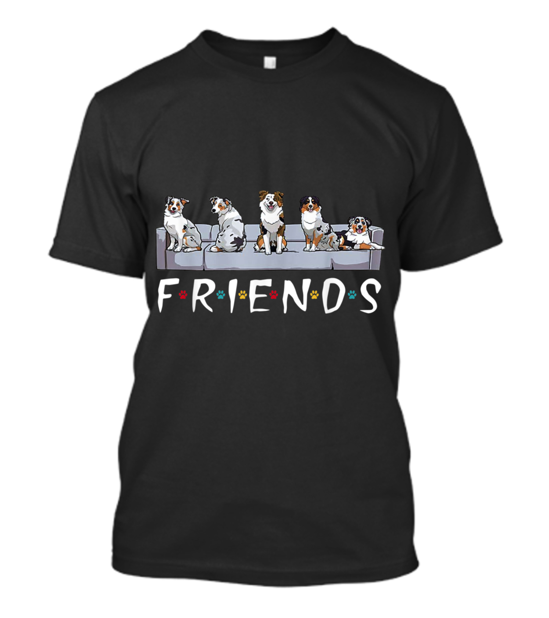 Australian Shepherd Friends TV Show Paw Print Couch T-Shirt