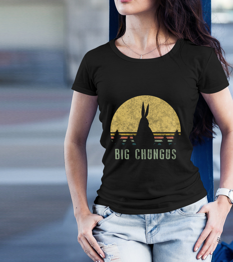 Big Chungus Vintage Sunset Silhouette Meme Video Game T-Shirt