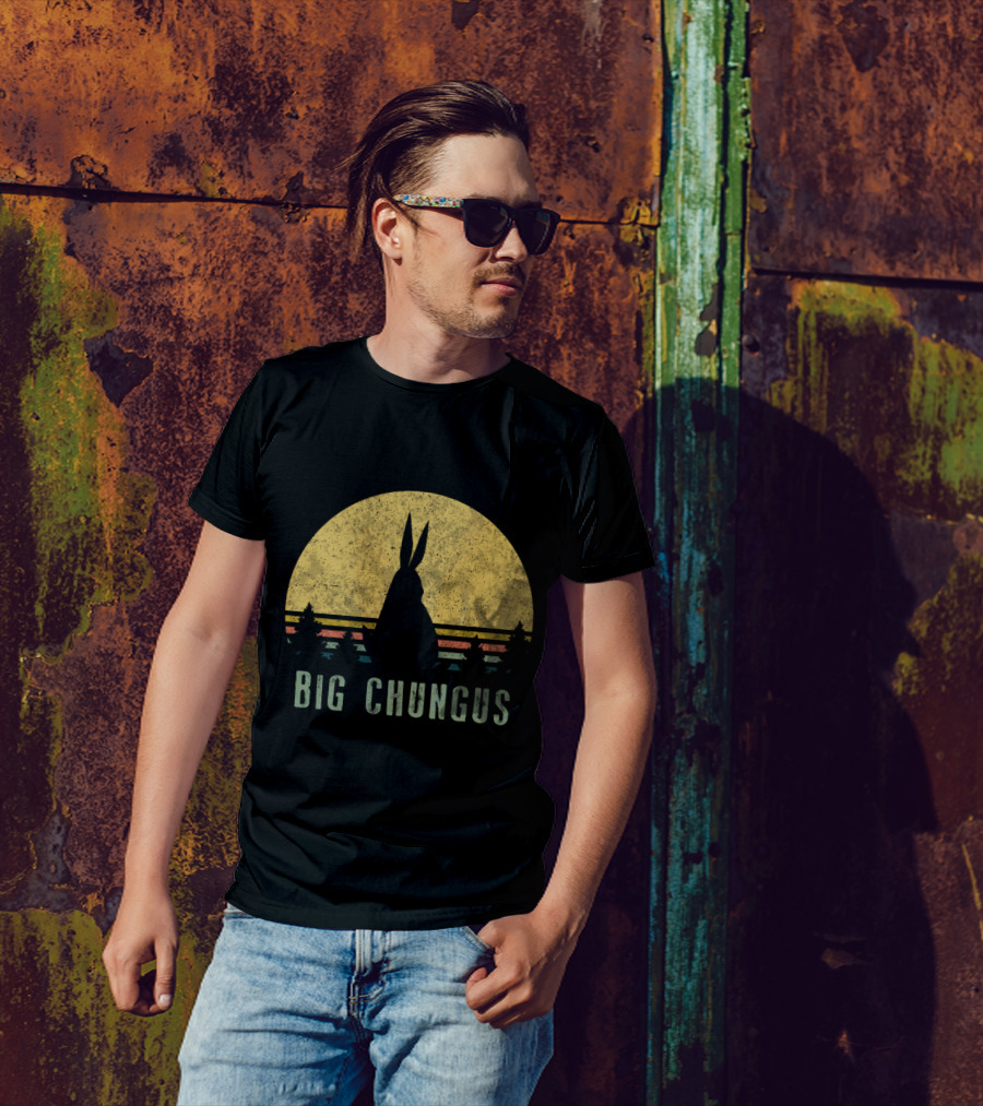 Big Chungus Vintage Sunset Silhouette Meme Video Game T-Shirt