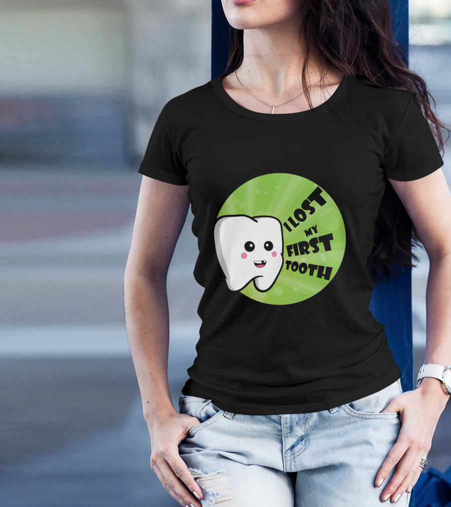 I Lost My First Tooth Happy Tooth Cartoon Green Burst T-Shirt