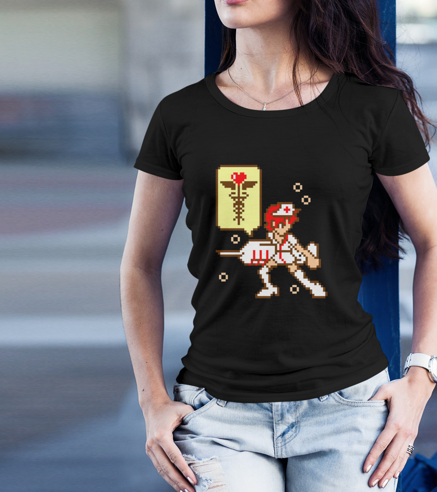 Battle Nurse 8-Bit Pixel Art With Caduceus T-Shirt