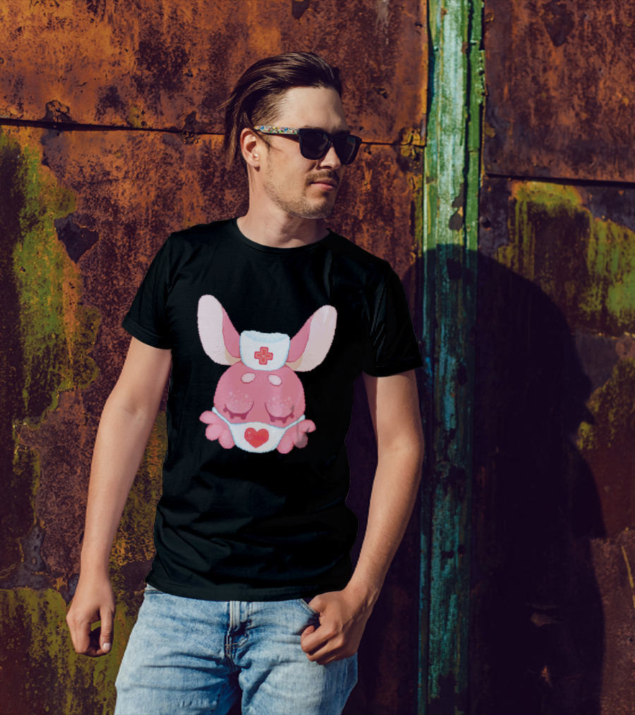 Bunny Nurse Heart Cross Mask Cute Pink Ears T-Shirt